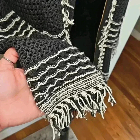 Ann Taylor Womens Black And White Frayed Knit Zip Up Sweater M - Picture 7 of 12